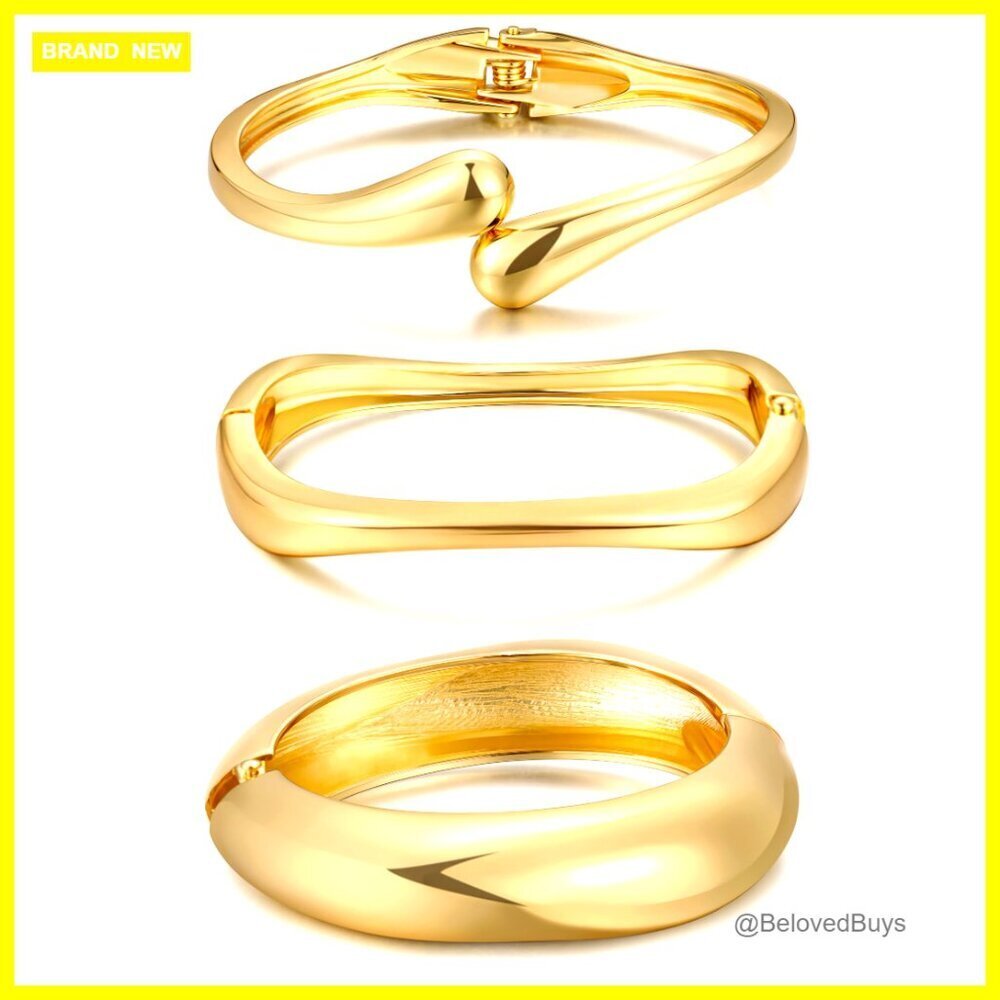 Chunky Gold Plated Bangle Bracelets Stackable Set Statement Cuff Jewelry